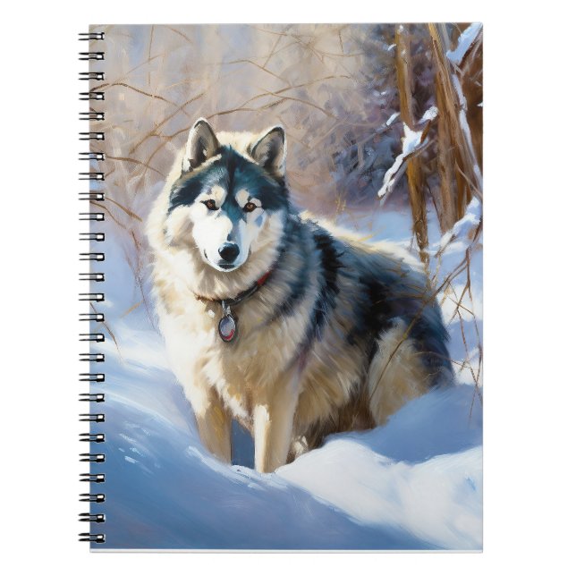 Caderno Espiral Aaskan Malamute Deixe Nevar Natal (Frente)