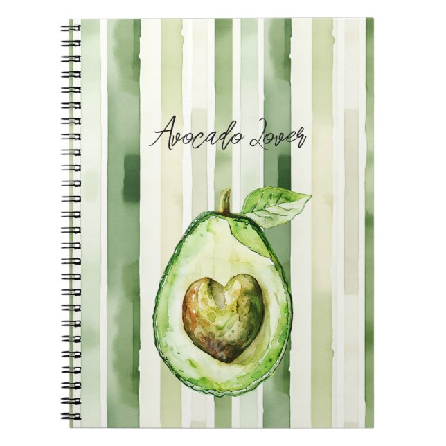 Caderno Espiral Abacate Coração Listras Verdes (Frente)