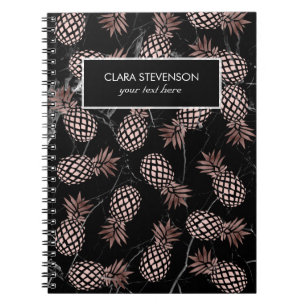 Caderno Espiral abacaxi cor-de-rosa do ouro do mármore preto