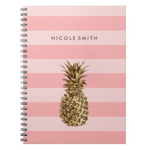 Caderno Espiral abacaxi-de-ouro-cinzento-bonito e faixa cor-de-ros