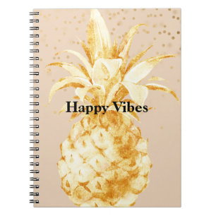 Caderno Espiral Abacaxi Dourado Amarelo