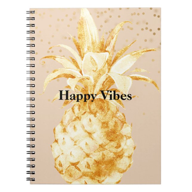 Caderno Espiral Abacaxi Dourado Amarelo (Frente)