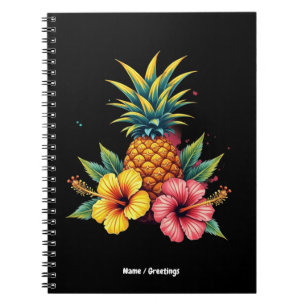 Caderno Espiral Abacaxi e Hibiscus Floral Hawaii Summer Beach