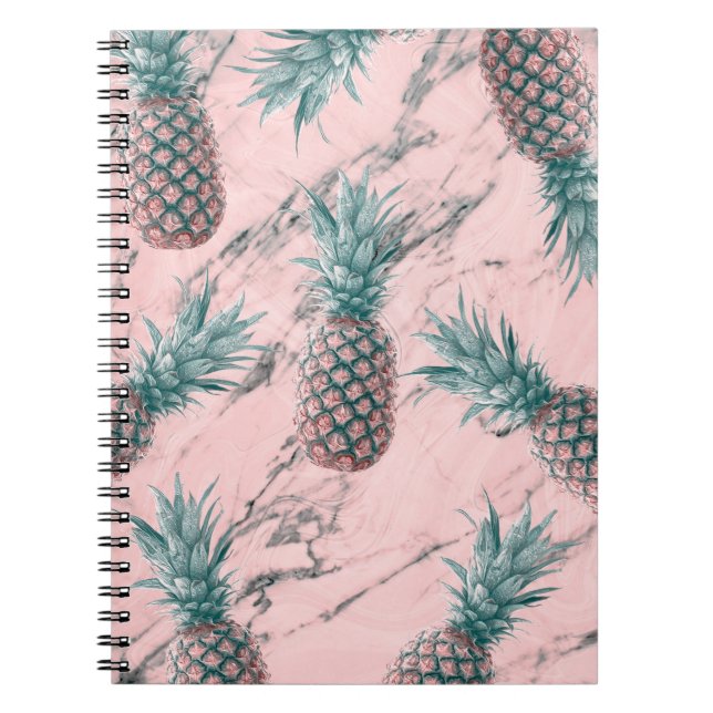 Caderno Espiral Abacaxi e Mármaco Rosa Giro Moderno Tropical (Frente)