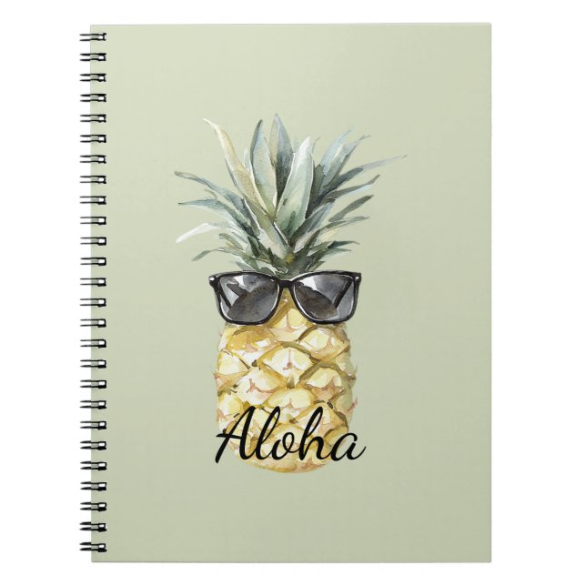 Caderno Espiral Abacaxi Tropical Aloha com Óculos de Sol (Frente)
