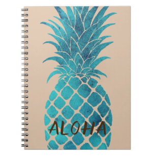 Caderno Espiral Abacaxi Tropical Azul-Turquesa Aloha