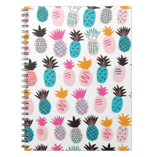 Caderno Espiral Abacaxis abstrato minimalistas coloridos e folhas