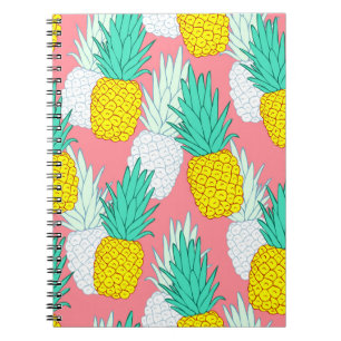 Caderno Espiral Abacaxis Tropicais: Chic de Cartoon Vermelho.