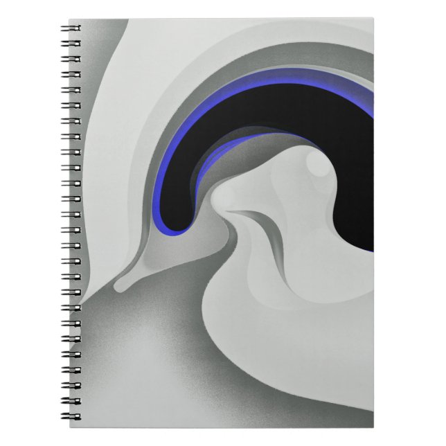 Caderno Espiral Abaixo do Azul: Cinza Abstrato, Preto e Azul (Frente)