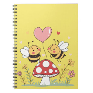 Caderno Espiral Abehas de Desenho Animado Fofas com Balão em Forma