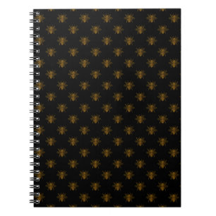 Caderno Espiral Abejas de Lámina Metálica Dorada sobre Negro