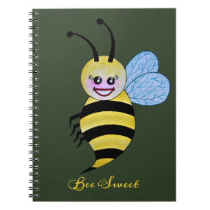Caderno Espiral Abelha bonito da aguarela com sorriso feliz