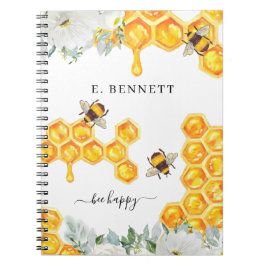 Caderno Espiral Abelha Bumble Floral Honeycomb | Diário de Monogra