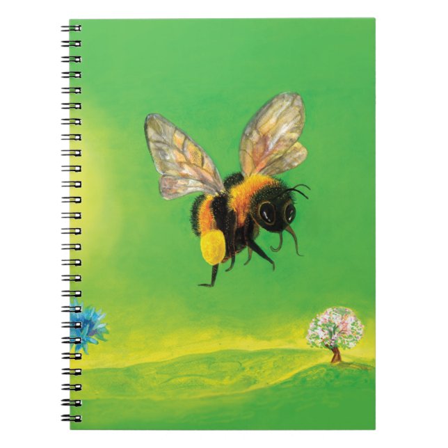 Caderno Espiral Abelha-Bumble Voando sobre um Prado Flor (Frente)