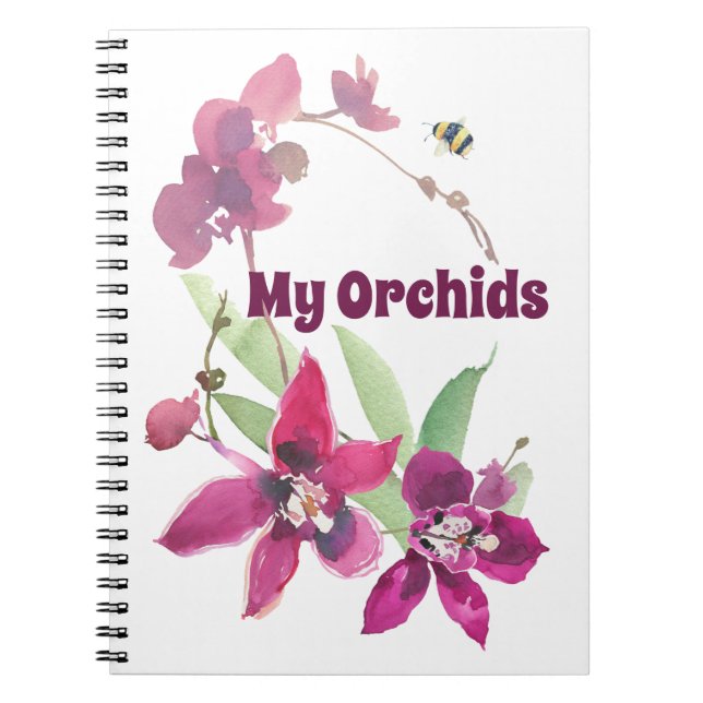 Caderno Espiral Abelha Floral Orquídea Personalizada Magenta Roxa (Frente)