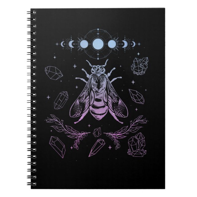 Caderno Espiral Abelha Gótica Crescente Wicca Gótica do Gótico Pas (Frente)