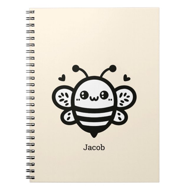 Caderno Espiral Abelha Mel - Arte de Linha de Berçário Kawaii (Frente)