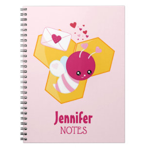 Caderno Espiral Abelhas bonitas com Namorados cor-de-rosa