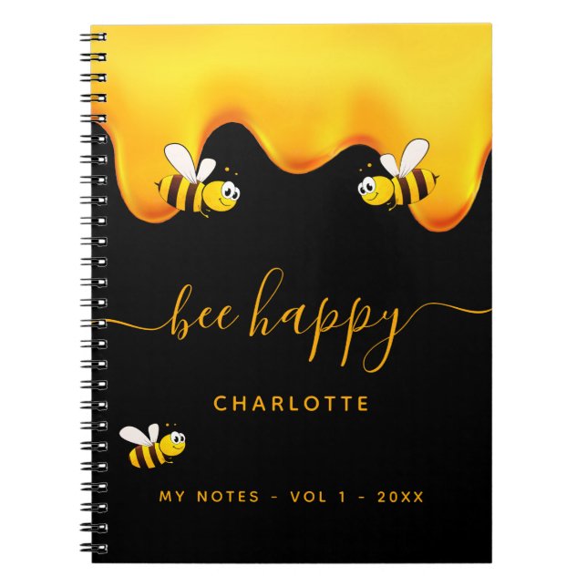 Caderno Espiral Abelhas negras felizes abelhinhas doce diário de m (Frente)