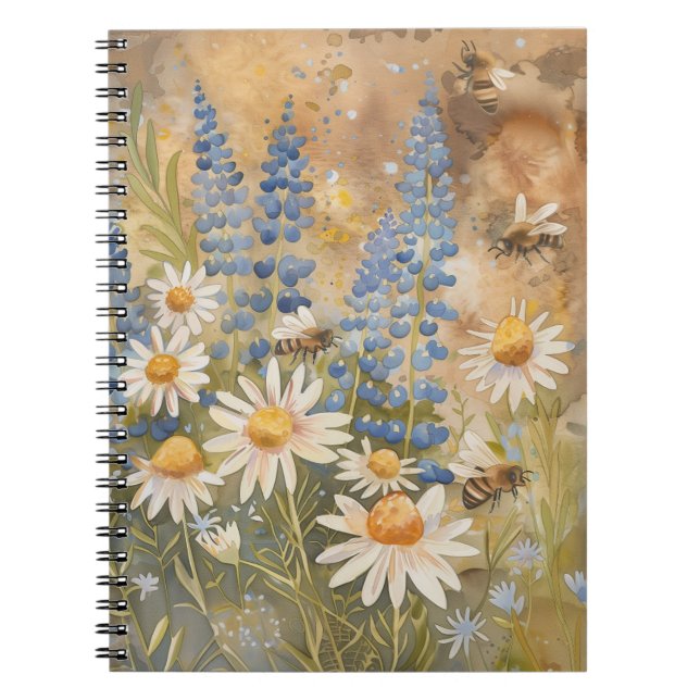 Caderno Espiral Abelhas no notebook Wildflower por Designs da PS N (Frente)