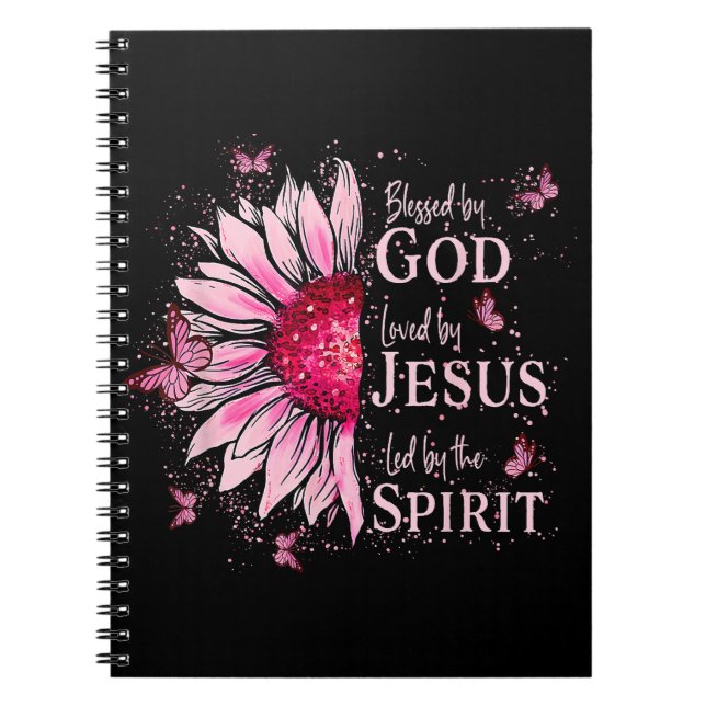 Caderno Espiral Abençoado Por Deus - Amado Por Jesus Girassol Rosa (Frente)