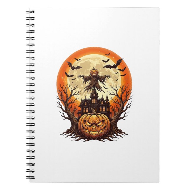 Caderno Espiral Abóbora Assustadora Espantalho Casa Assombrada Lua (Frente)