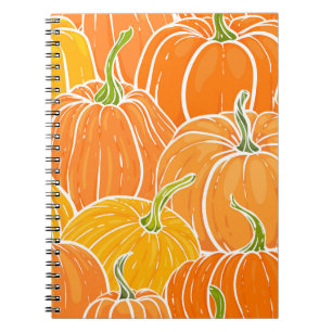 Caderno Espiral Abóbora de cartoon, padrão de outono fofo.