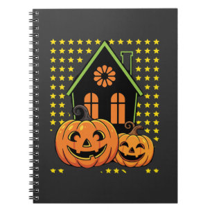 Caderno Espiral Abóbora de Halloween Casa Assombrada Estrela Fofa