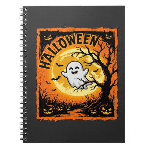 Caderno Espiral Abóbora Fantasma de Halloween Árvore Assombrada