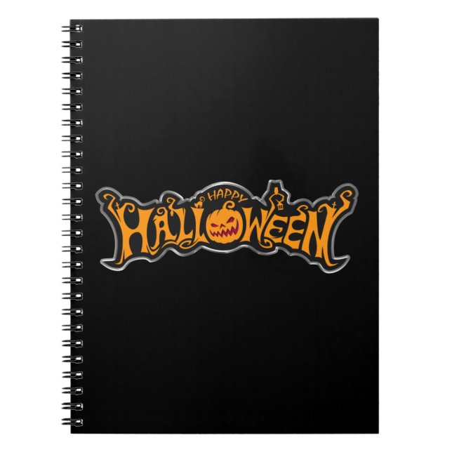 Caderno Espiral Abóbora Moldura Prateada Olhos Rubis Feliz Hallowe (Frente)