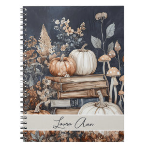 Caderno Espiral Abóbora Personalizada, Livros e Flores Caem