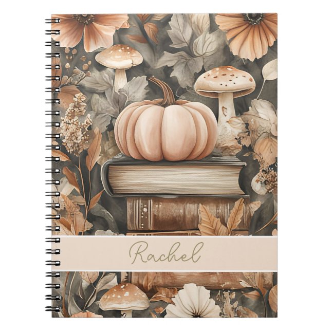 Caderno Espiral Abóbora Personalizada, Livros e Flores Caem (Frente)