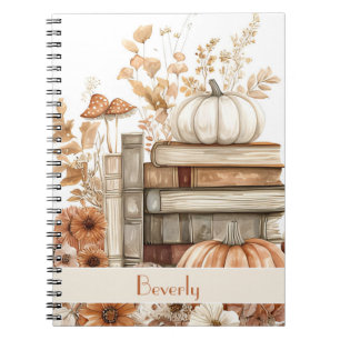Caderno Espiral Abóbora Personalizada, Livros e Flores Caem