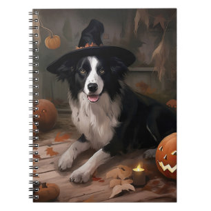 Caderno Espiral Abóboras Border Collie Dia das Bruxas Assustador