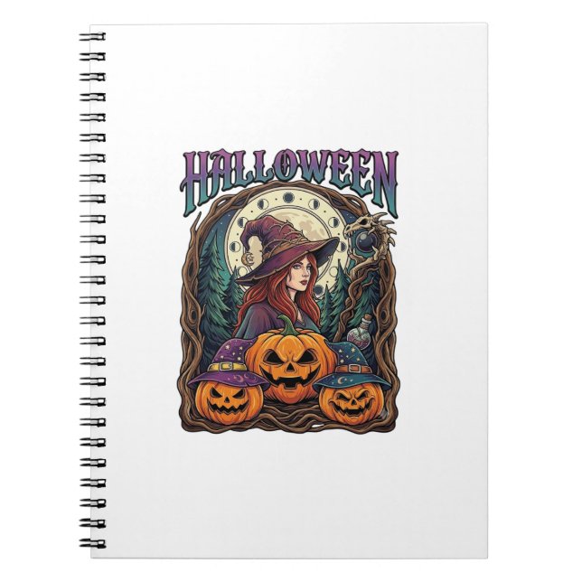Caderno Espiral Abóboras de Bruxa de Halloween Fases da Lua_1 (Frente)