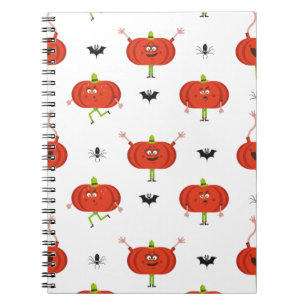 Caderno Espiral Abóboras de halloween, abóboras, padrão de aranha