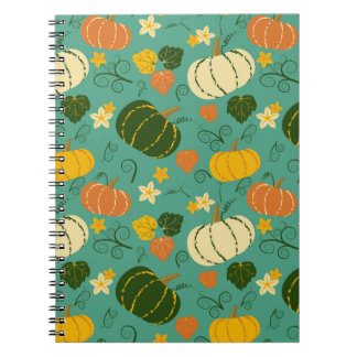Caderno Espiral Abóboras, folhas: padrão vegetal do outono