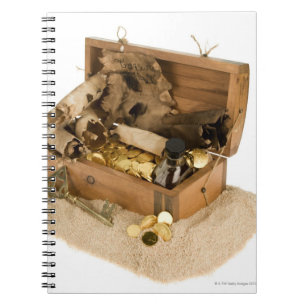 Caderno Espiral Abra a réplica da arca do tesouro na areia