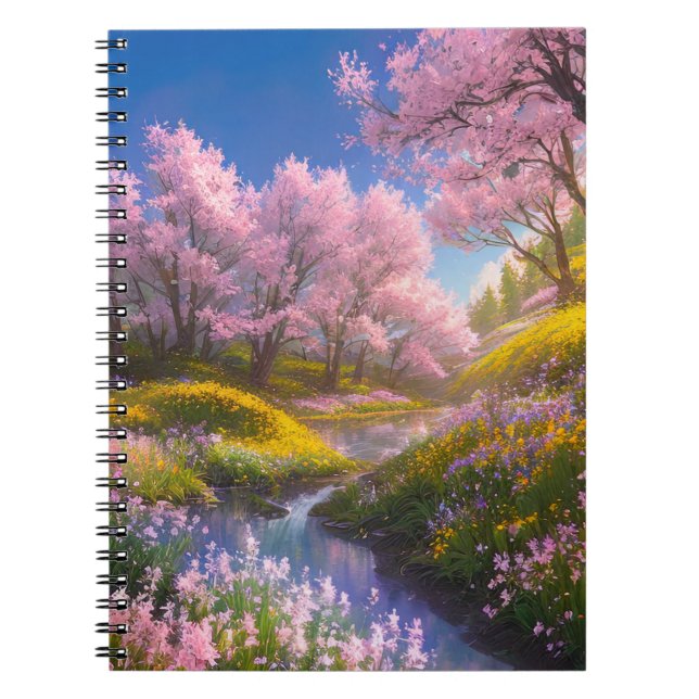 Caderno Espiral Abraçar a beleza encantadora das árvores Sakura (Frente)