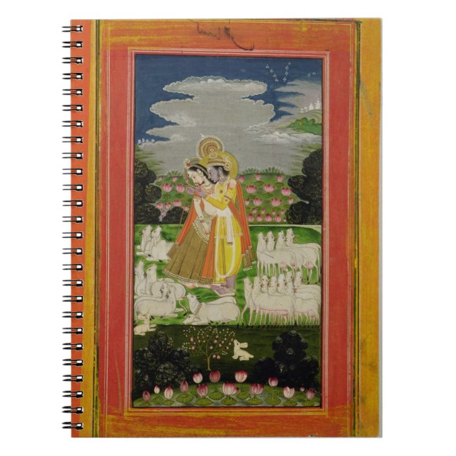 Caderno Espiral Abraço de Radha e de Krishna em um landscap (Frente)