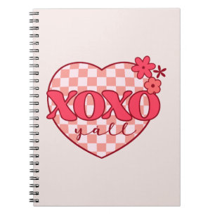 Caderno Espiral Abraços Xoxo e beijos, cor-de-rosa