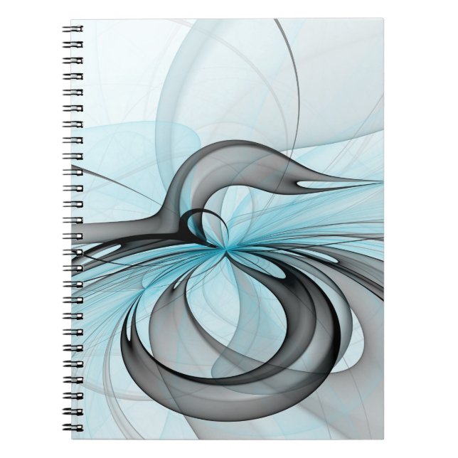 Caderno Espiral Abstract Anthracite Gray Blue Modern Fractal Art (Frente)