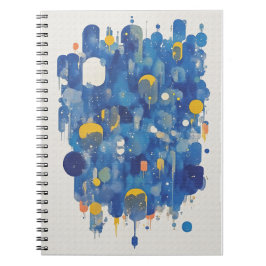 Caderno Espiral Abstract Blue Gold Raindrops Watercolor Splatter