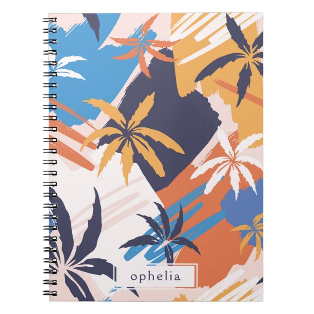 Caderno Espiral Abstract Colorful Summer Palm Tree Pattern (Frente)