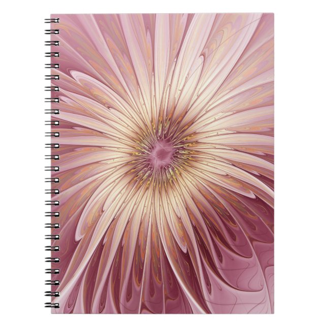 Caderno Espiral Abstract Flower Fractal Art & Shades of Burgundy (Frente)