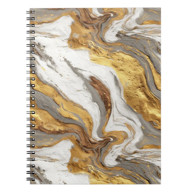 Caderno Espiral Abstract Gray Marble Texture with Flowing Gold (Frente)