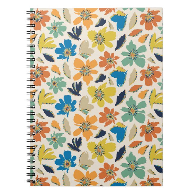 Caderno Espiral Abstract Hand-Drawn Boho Floral Pattern (Frente)