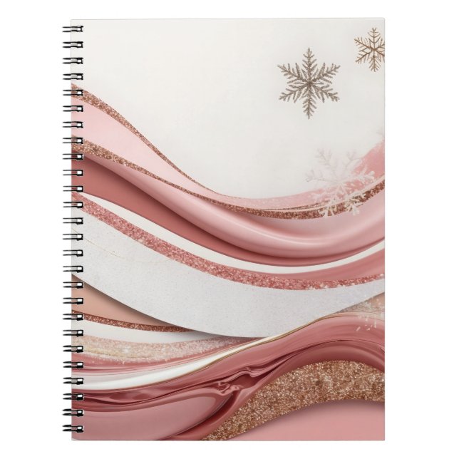 Caderno Espiral Abstract Pink and Gold Glitter Waves Notebook (Frente)