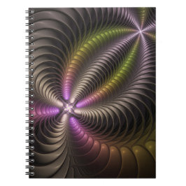 Caderno Espiral Abstract Shiny Trippy Colorful 3D Fractal Art