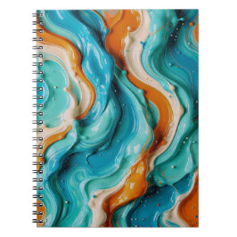 Caderno Espiral Abstract Swirling Teal and Orange Glossy Fluid